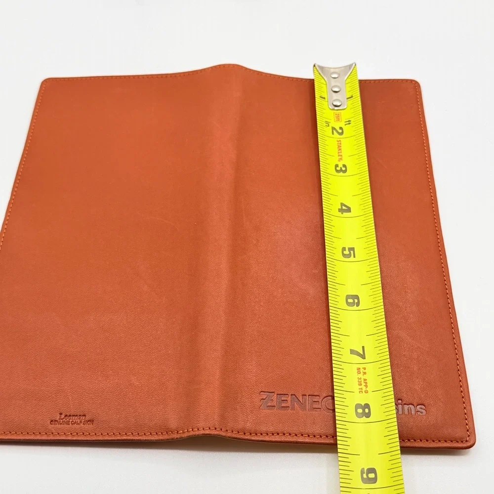 Leeman Long‎ Bifold Wallet Mens Cognac Brown Genuine Calf Skin Leather Slim READ